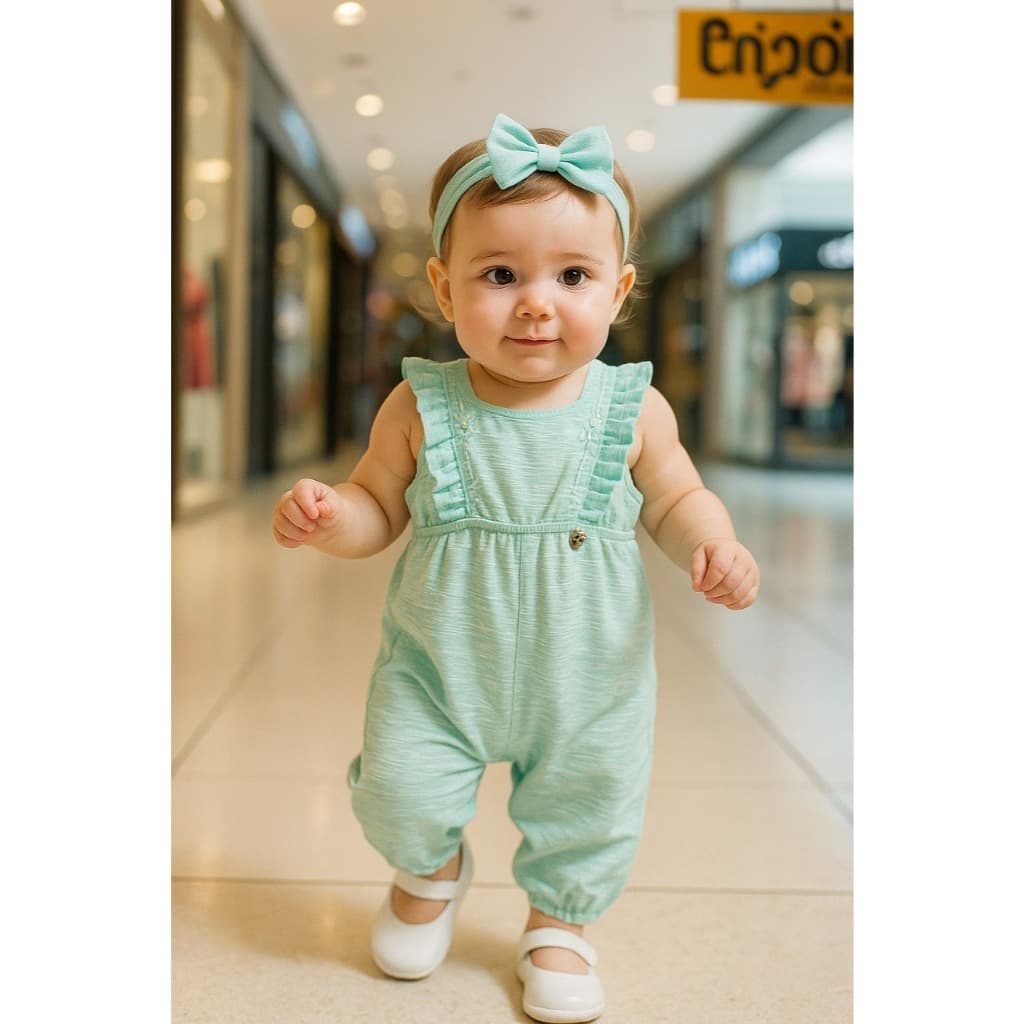 Macacão Infantil Feminino Kiki Xodô – Verde Água – Confortável e Delicado