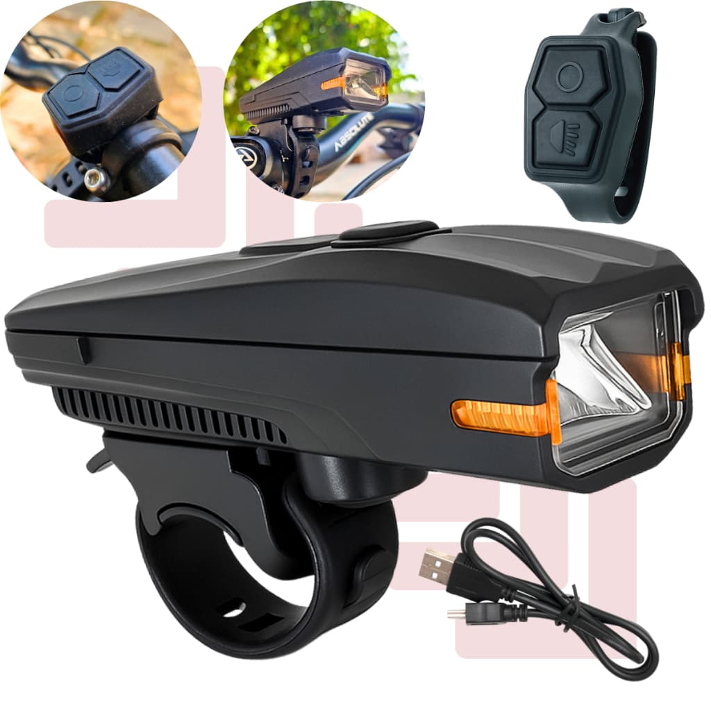 Lanterna Bike Farol com Buzina Bicicleta Sinalizador Luz Led Potente Recarregável Acessórios para Bike