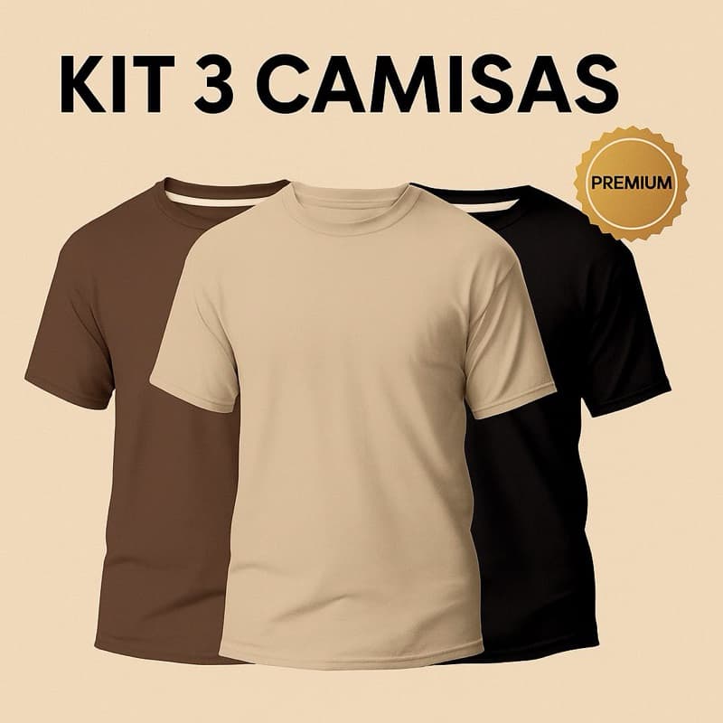 Kit 3 Camisetas Básicas Lisas Camisa T-Shirt Masculina uniseex Promoção Algodão Verão Escola
