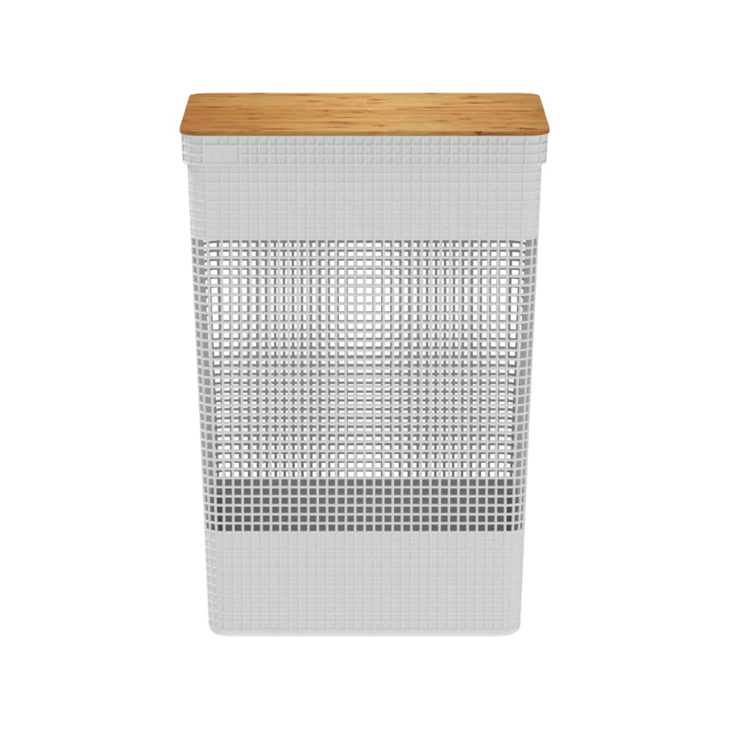Cesto De 49 Litros Tampa De Bambu P/ Roupas Linha Grid Lavanderia