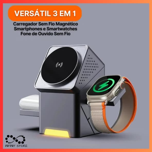 Carregador Magnético 3 Em 1 Rotatória 360° Por Indução Sem Fio 15W Peining PEI-WS27