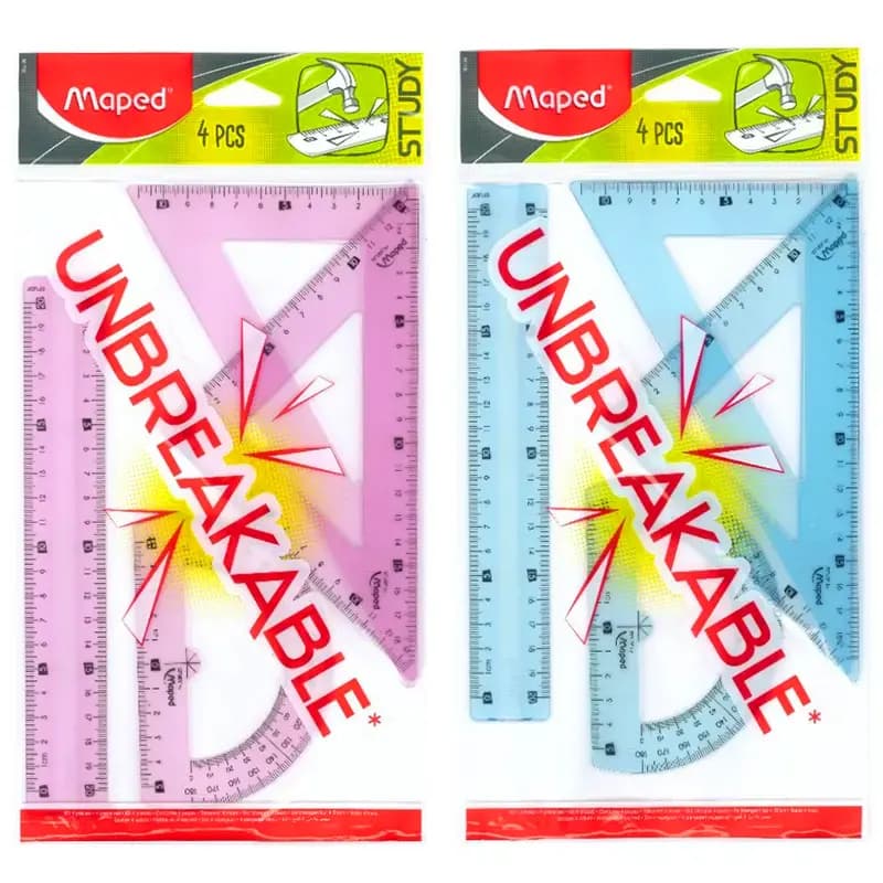 Kit de Regua Inquebrável – Régua 30cm, Flexivel- Esquadros e Transferidor,Escolar