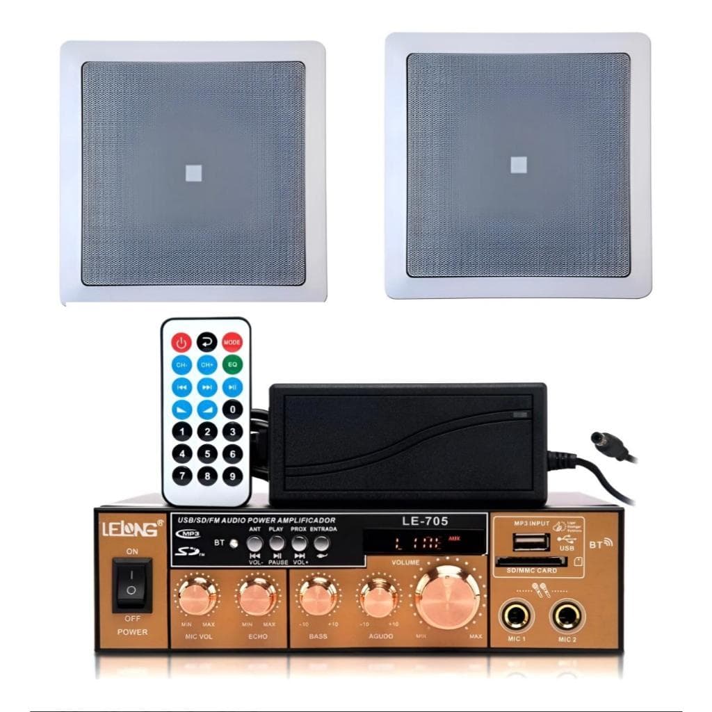 Som Ambiente 2 Caixas Embutir + Receiver 120w Bluetooth