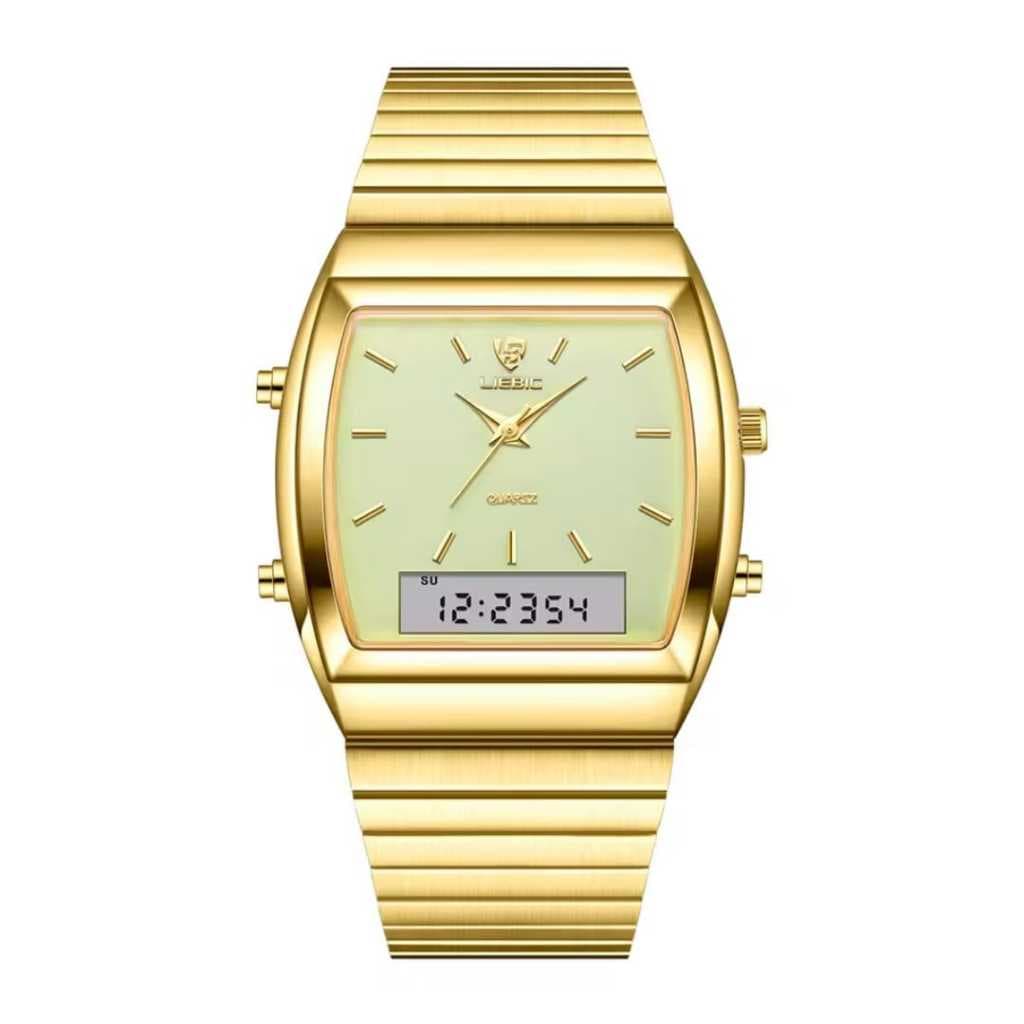 Relógio de pulso Quartzo Analógico Digital Casual Elegante Dourado Preto e Prateado Acabamento sofisticado