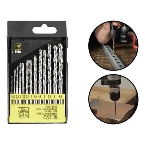 Jogo De Broca Aço Rapido C/13 Pçs 9ma Eda Brocas em aço para Furadeira ideal para usar em Madeira, AÇO, Acrílicos e MDF