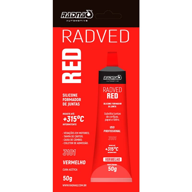 Silicone de Alta Temperatura Radnaq Radved Red RQ 3101 50G Motores Cárter Câmbio Coletor