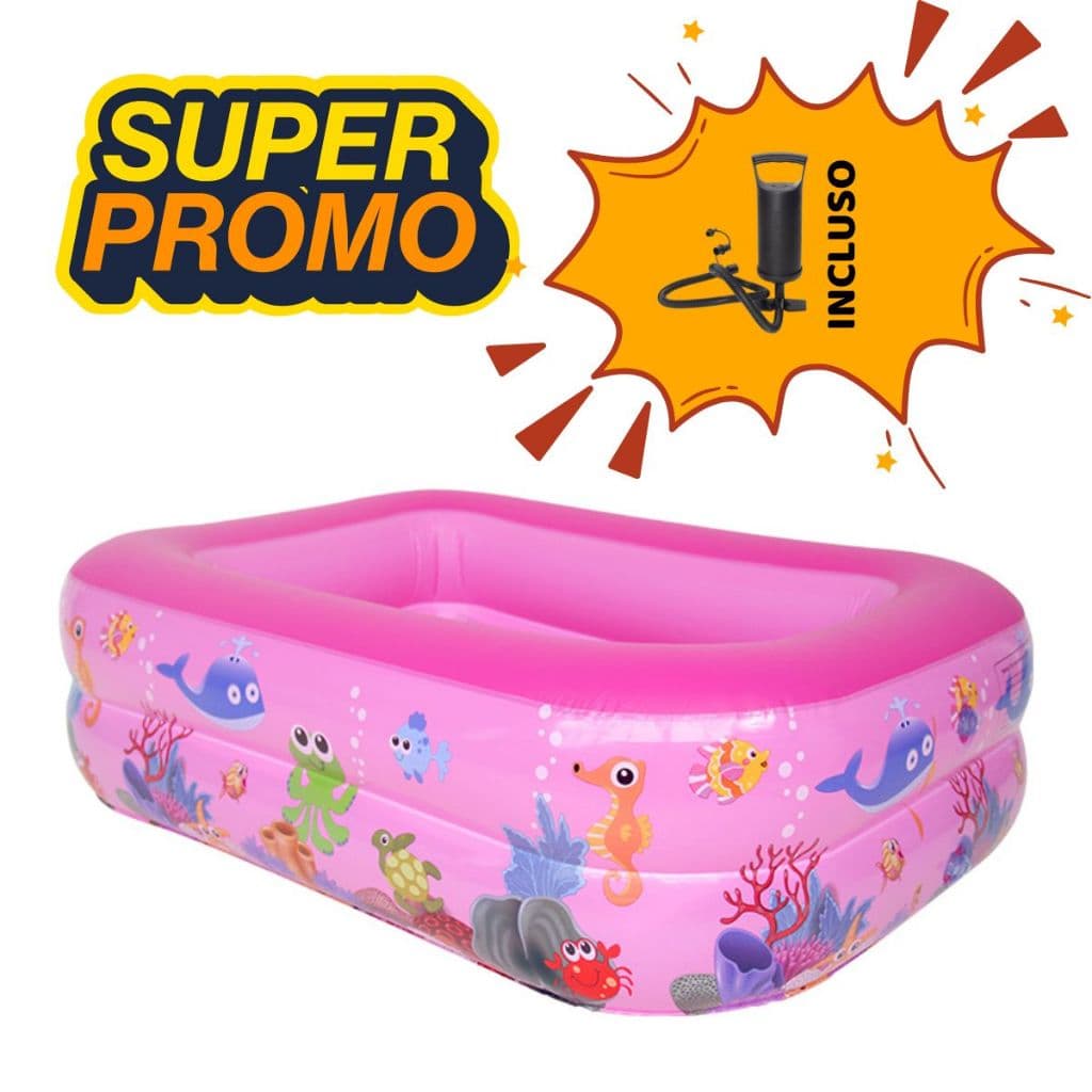Piscina Inflável Infantil 120cm Retangular Rosa 2 Camadas Fundo Acolchoado + Bomba Menina  de Ar