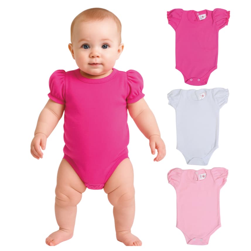 Kit C/ 3 Body Bebê - Manga Princesa - 100% Algodão