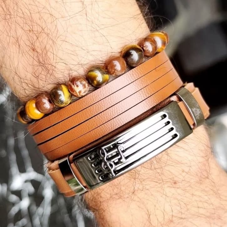 PULSEIRAS COURO COM FECHO MAGNÉTICO ALTO ESTILO AJUSTÁVEL e OLHO DE TIGRE