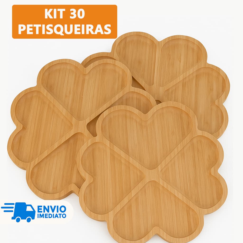 Kit 30 Petisqueira Tábua de Bambu p/ Frios e Queijo de Flor Coração - Gamela para Petisco Churrasco