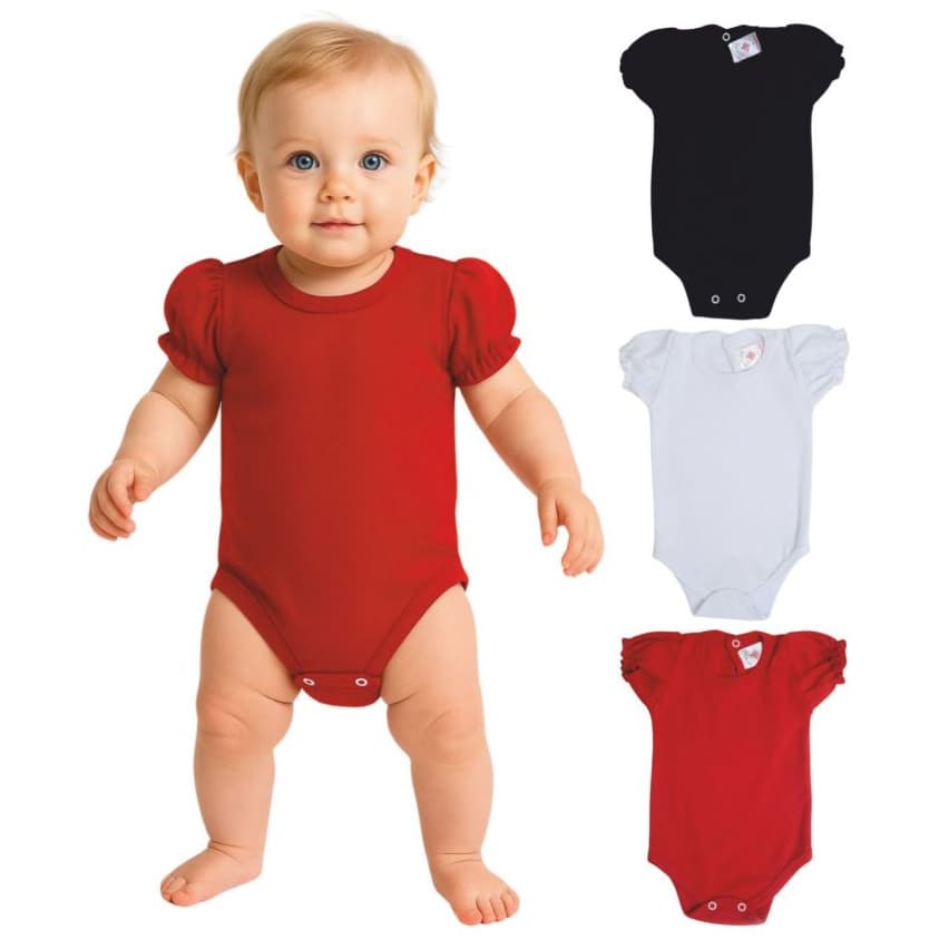 Kit com 3 Body Bebê Infantil - Manga Princesa - 100% Algodão