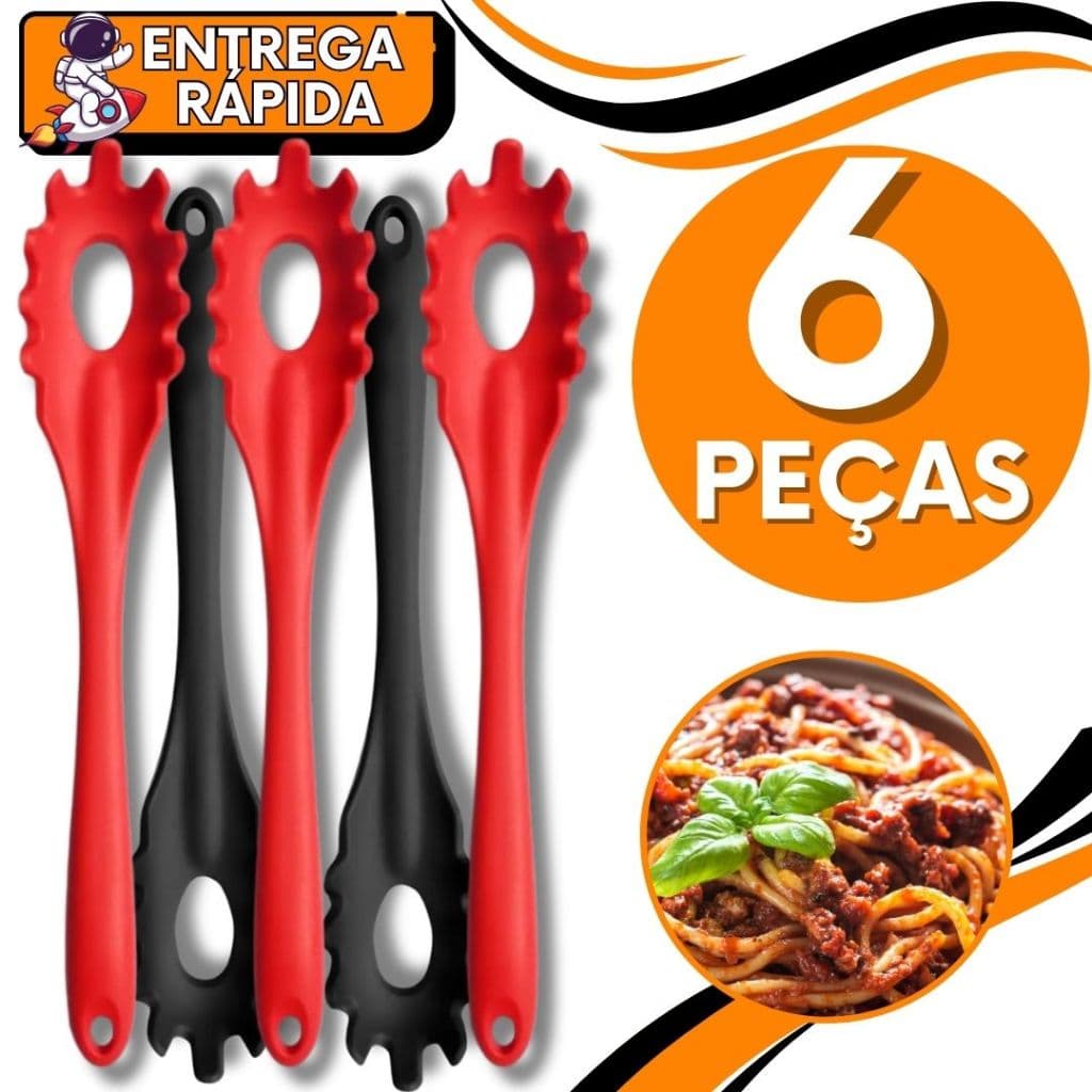 KIT JOGO 6 PEGADOR de MASSA Macarrão Silicone Grande 28,5 cm Resistente Profissional Utensilio Casa Restaurante Buffet