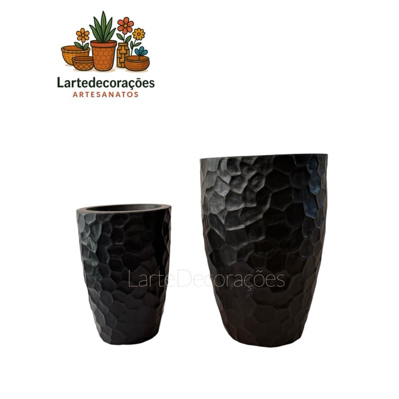 Kit 2 Vasos de Plantas Decorativo em Polietileno Moderno Coluna Pedra Luxo G e GG