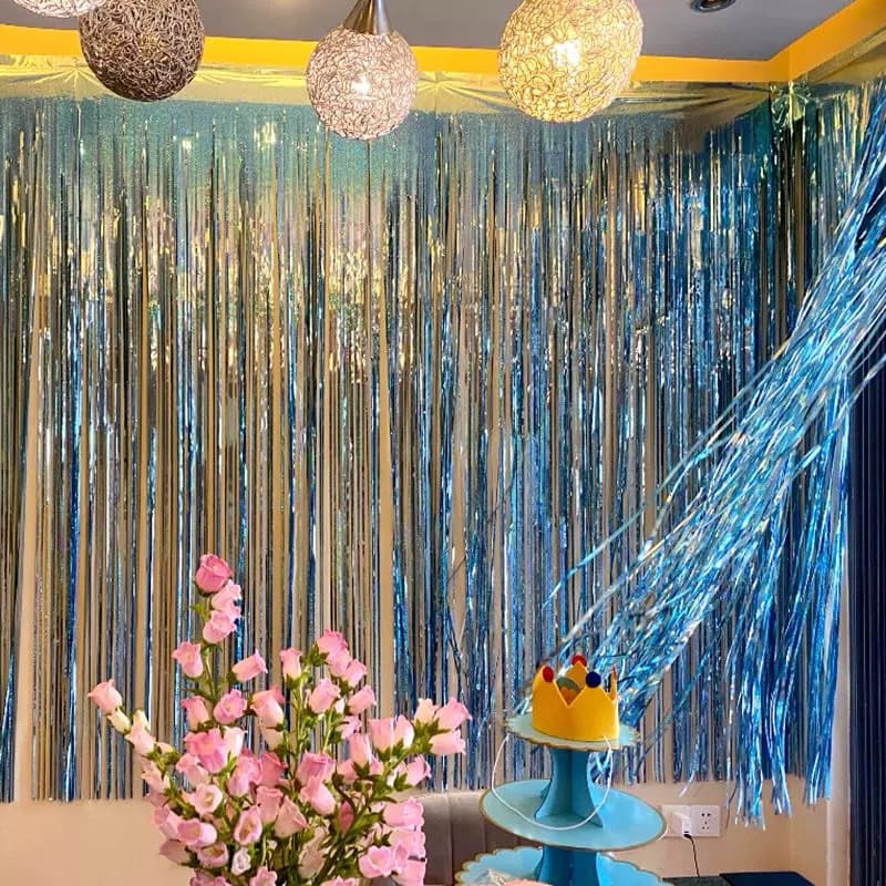 Cortina Metalizada Holográfico Franja 2x1m Para Decoração De Festa