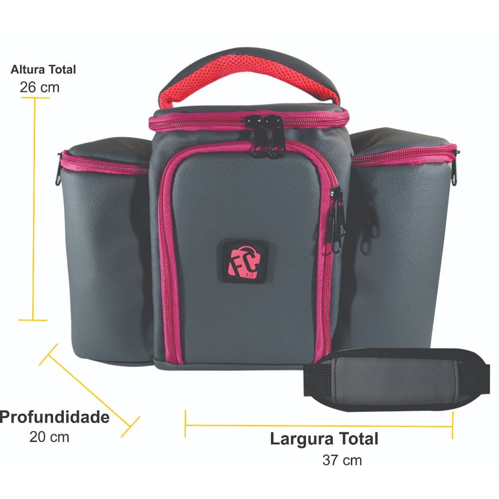 Bolsa Térmica Fitness Marmita Lacheira Academia Top Cinza Com Detalhe Pink