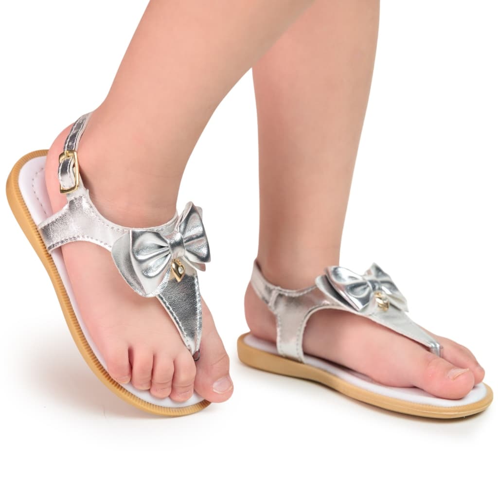 Sandália Infantil Feminina Laço Prata  *ENVIO IMEDIATO*
