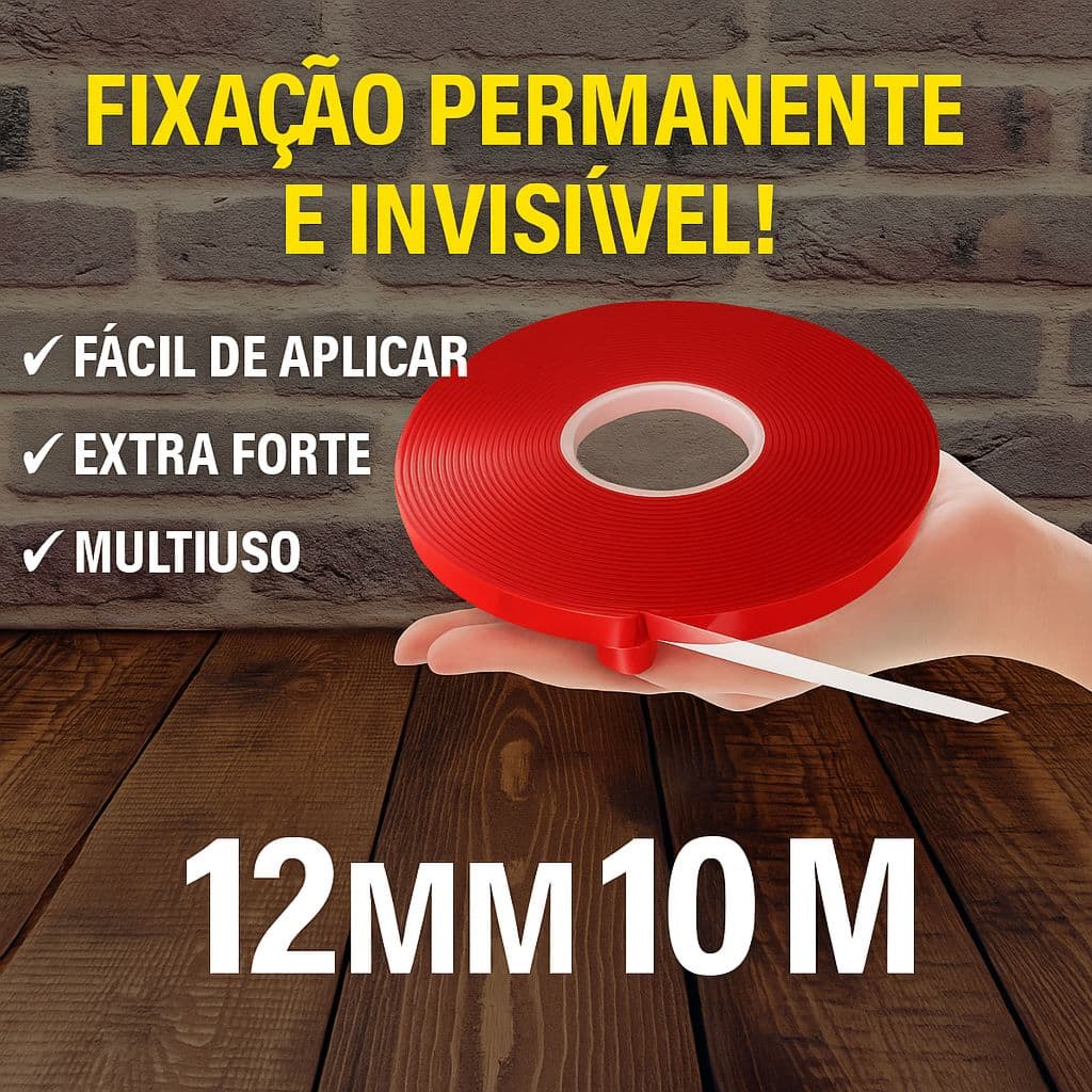 Fita Dupla Face Fixa Tudo 12mm X 10mt Ultra Forte Transparente Resistente
