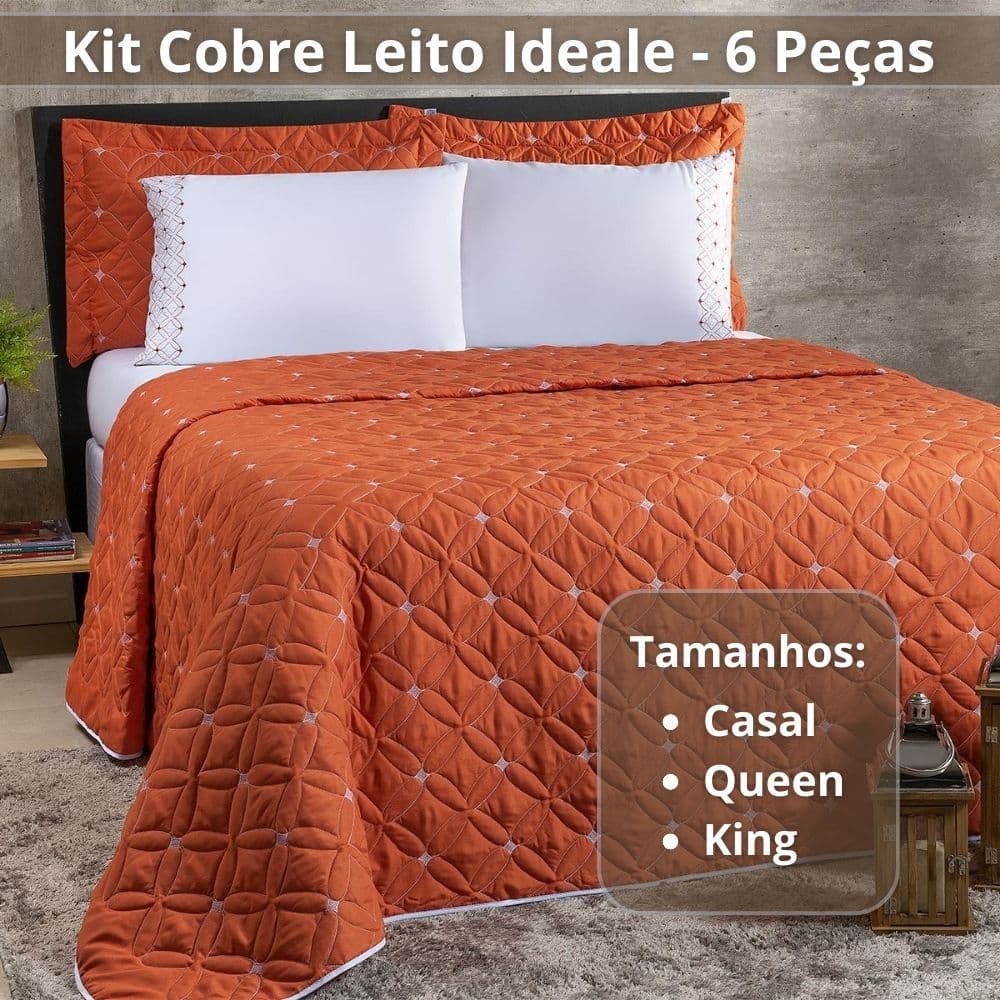 Kit Colcha Cobre Leito Premium 200 Fios 6 Peças Ideale