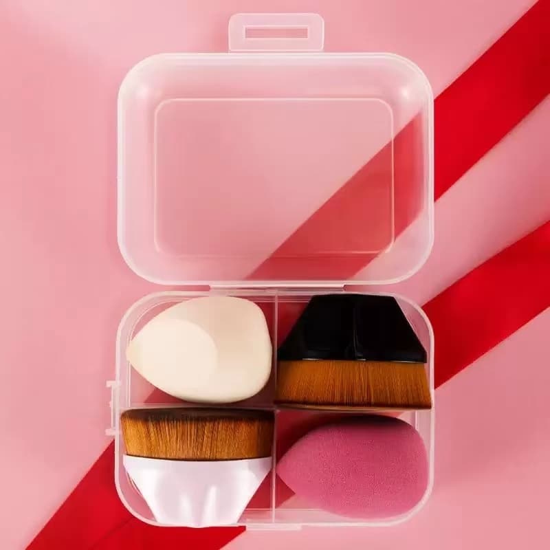 Kit de Pincéis e Esponjas para Maquiagem – 4 Peças com Estojo (Hexágonal)