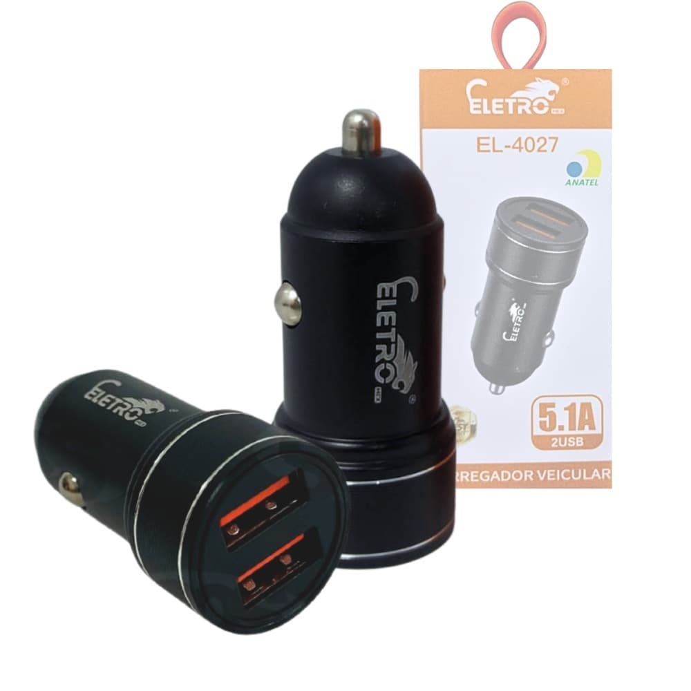 Carregador Veicular 12V 2 Portas USB 5.1A Super Rápido – Eletromex EL-4027