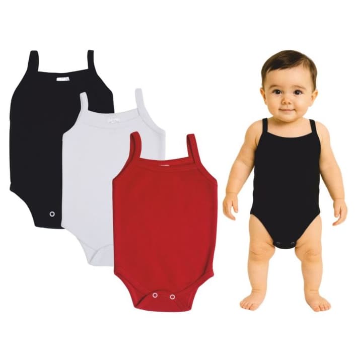 Kit C/ 3 Body Alcinha Infantil - Vermelho/Preto/Branco - Body Bebê - 100% Algodão