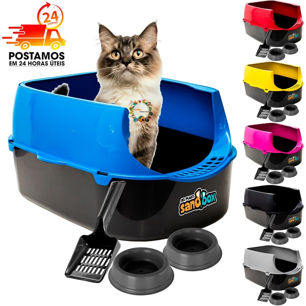 Caixa de Areia Alta Para Gatos Grande Banheiro Bacia Higiênica Sanitário Resistente Furba SandBox