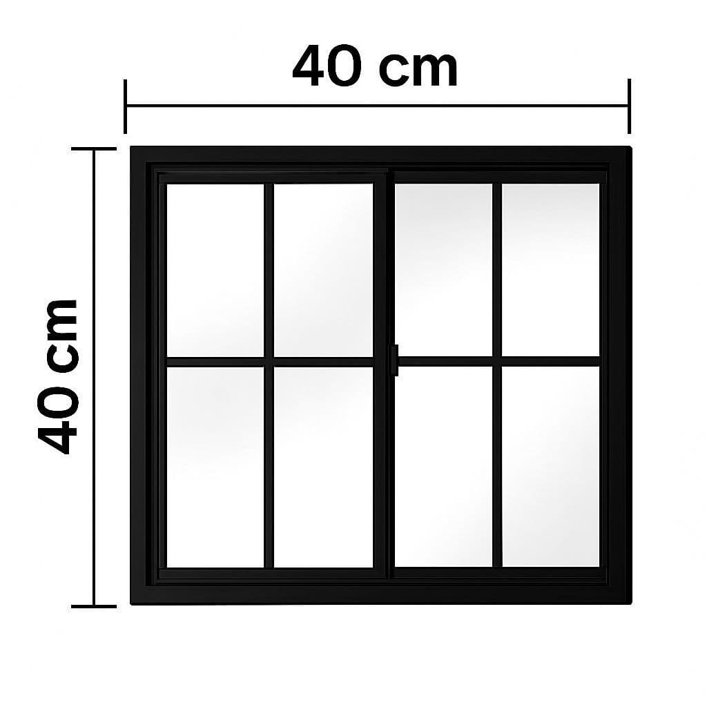 Janela de Correr 2 Folhas 40x40 cm em Alumínio Preto com Grade Vidro Liso