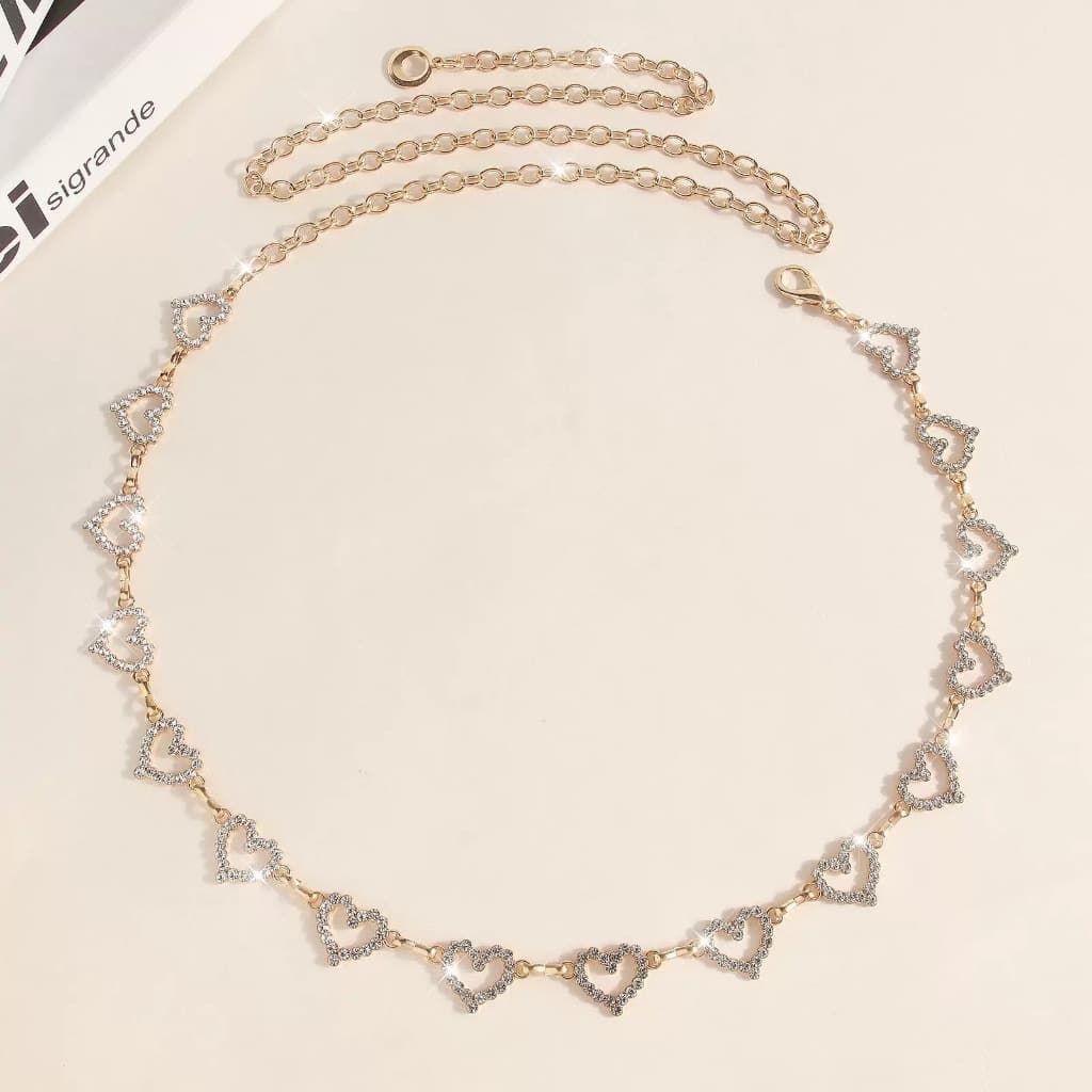 Cintos de cintura com strass em formato de coração para mulheres, férias de verão, praia, versátil, temperamento, vest