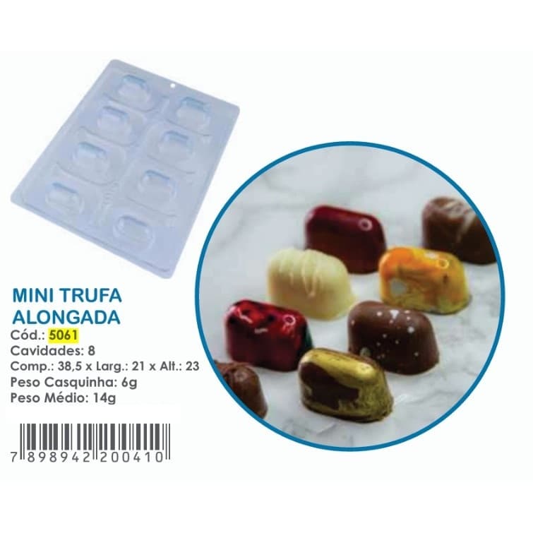 Forma Mini Trufa Alongada 3 Partes c/ Silicone – BWB Cód 5061 | Praticidade e Acabamento Perfeito!