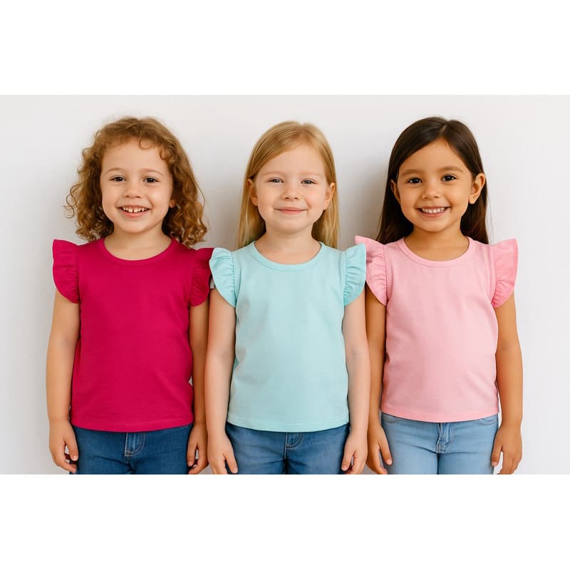 blusa regata com babado infantil camiseta roupa infantil menina kit com 3
