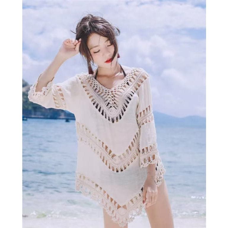 Praia-A012 Cardigan de crochê de malha para férias, blusa boêmia de agasalho estilo ocidental,verão, top curto vazada