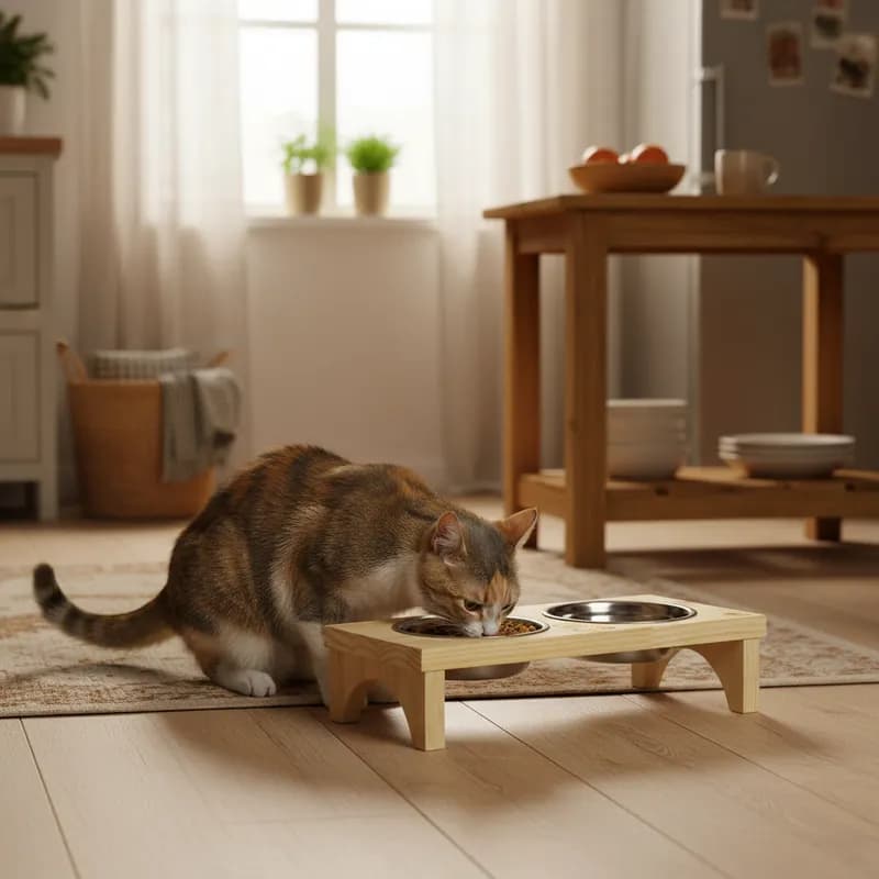Bebedouro Comedouro Duplo para Cachorros e Gatos Madeira Inox