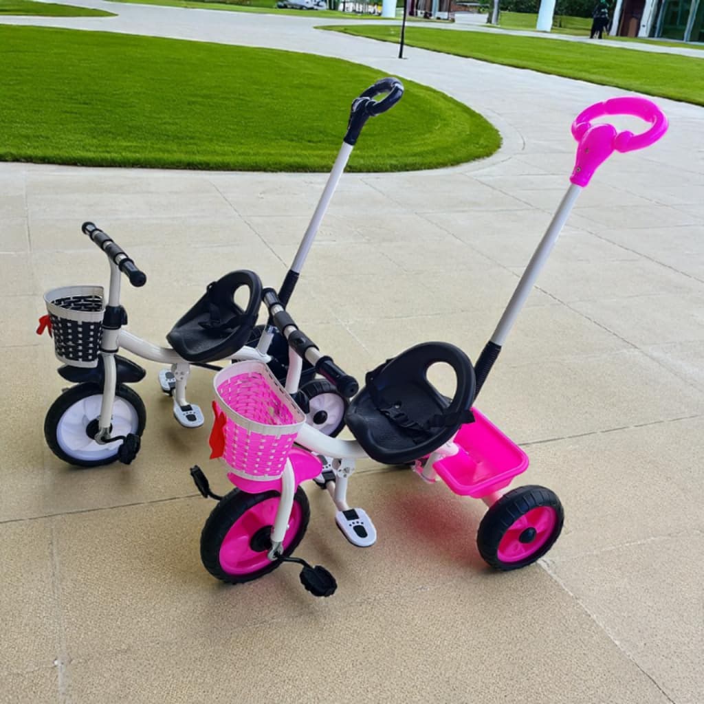 Triciclo Infantil Passeio com Empurrador Apoiador Removivel Pedal Apoi de Pés duas Cestinhas 3 Cores