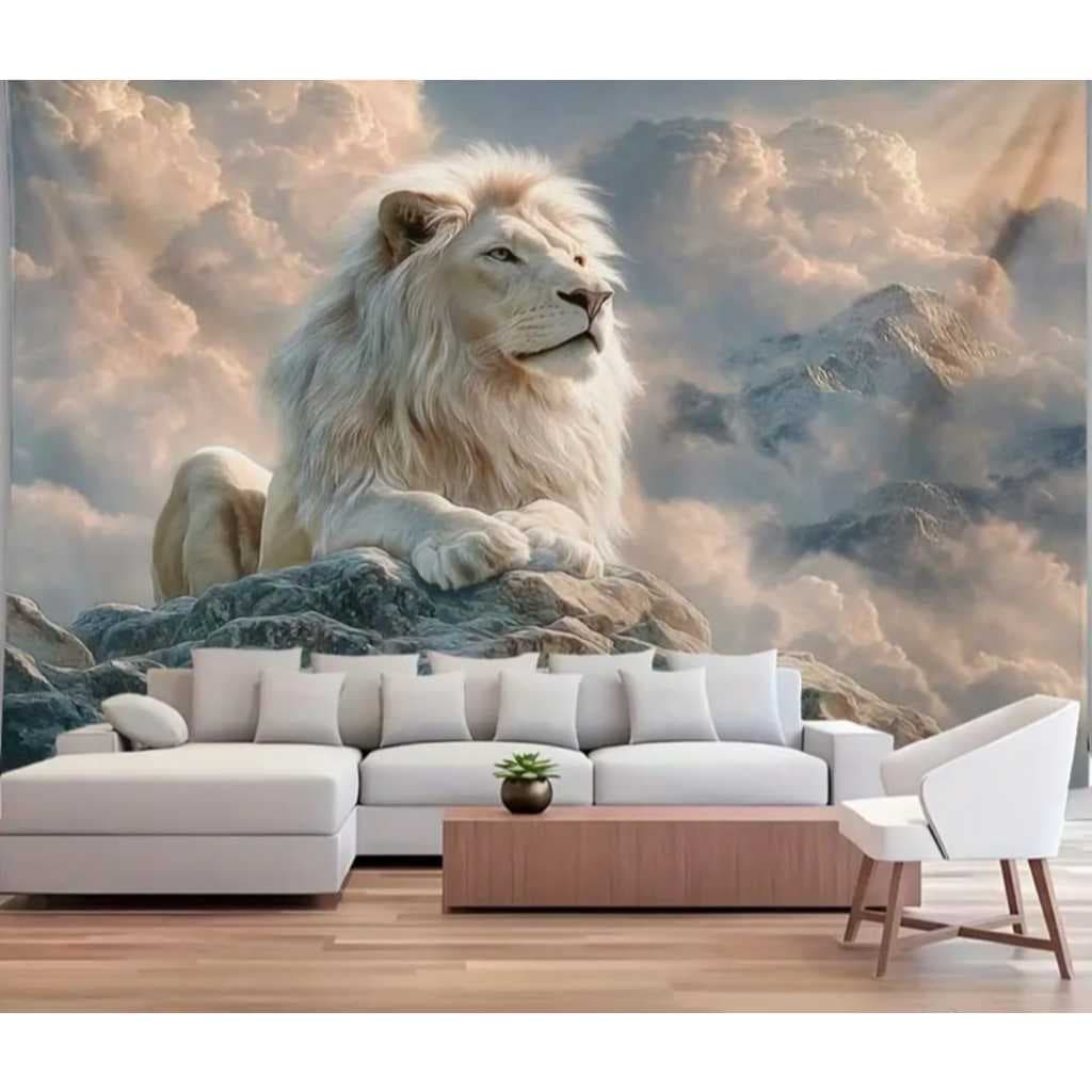 QUADROS DECORATIVOS HD FULL  LEÃO REI DA FLORESTA BRANCO CEU NUVENS ROCHA MONTANHA NUVEIS