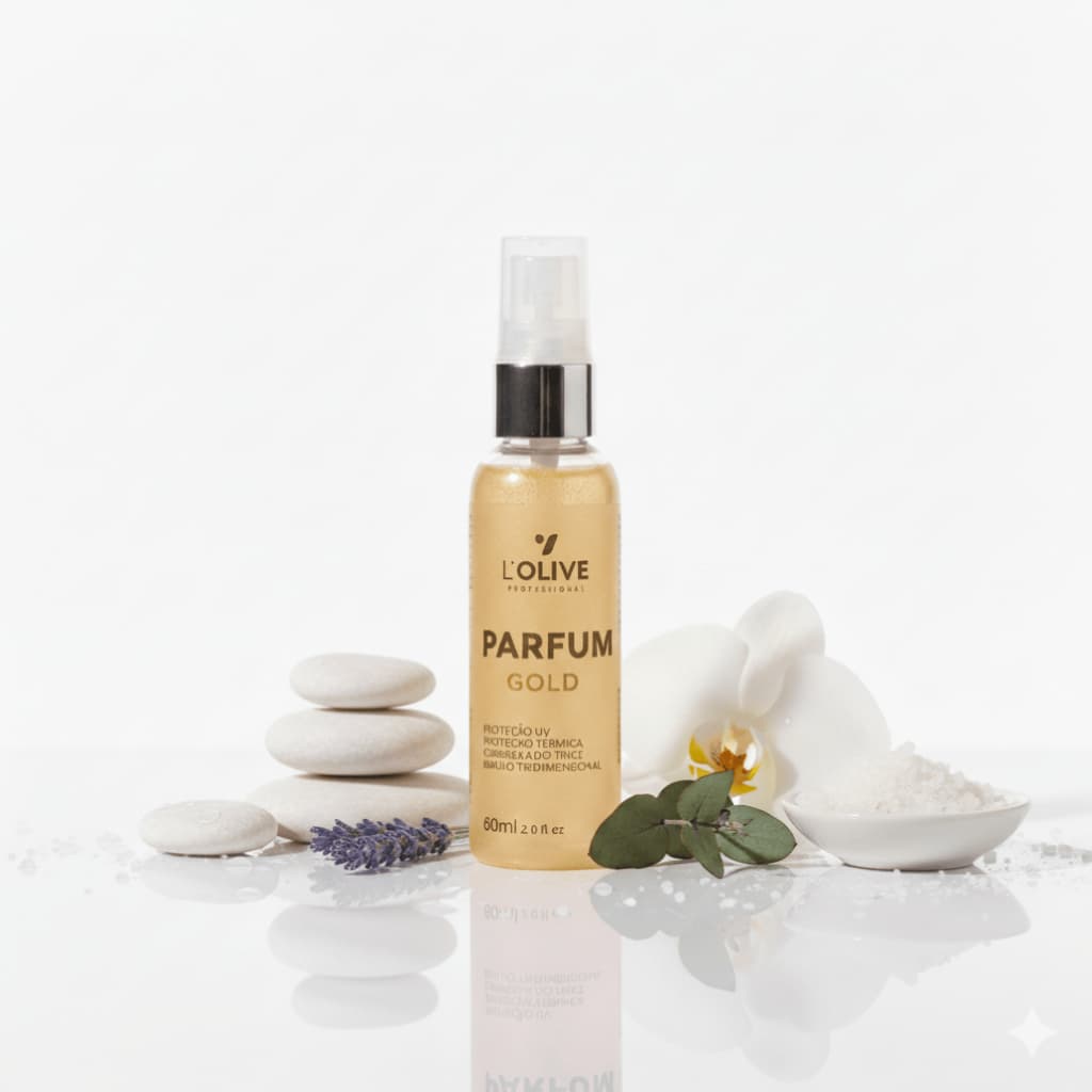 Perfume Capilar Lolive GOLD 60ml – Brilho 3D, Proteção UV, Antifrizz e Fragrância Duradoura