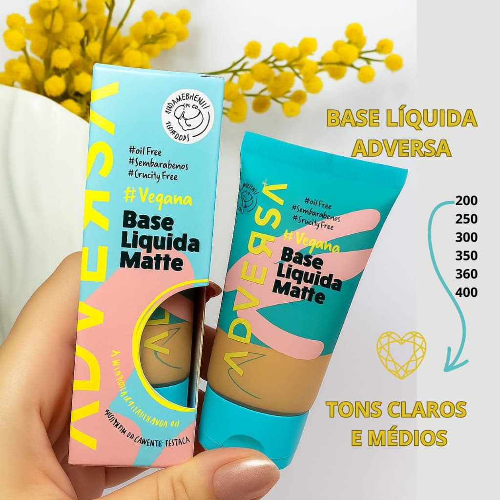 Base Líquida Matte Vegana Adversa – Oil Free Tons Claros e Médios - Escolha sua cor