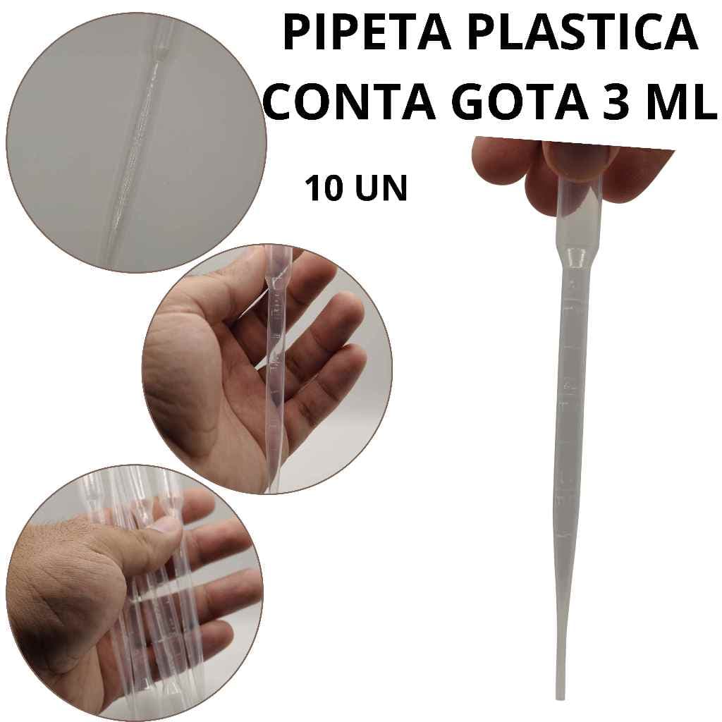 Pipeta Plástica de Pasteur conta gotas com marcador 3mL para sucção de líquidos em geral (pct 10 un)