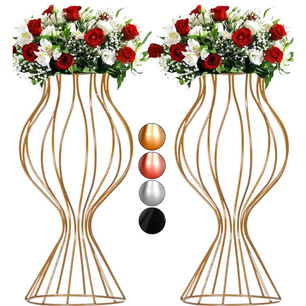 2 Vaso Dourado Torneado 40cm Armação Aramado Porta Arranjo Decoração de Festa
