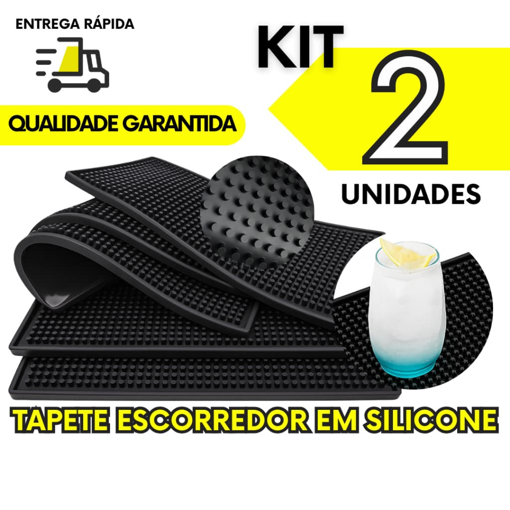 Kit 2 Peças Tapete Escorredor Em Silicone Antiderrapante 30x15 Louça Copos Bar Mat Mesa Drink Barber