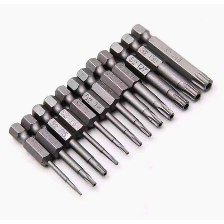 Jogo de chave Bits Torx com furo T5 a T40 haste sextavada 1/4 pol 12 peças