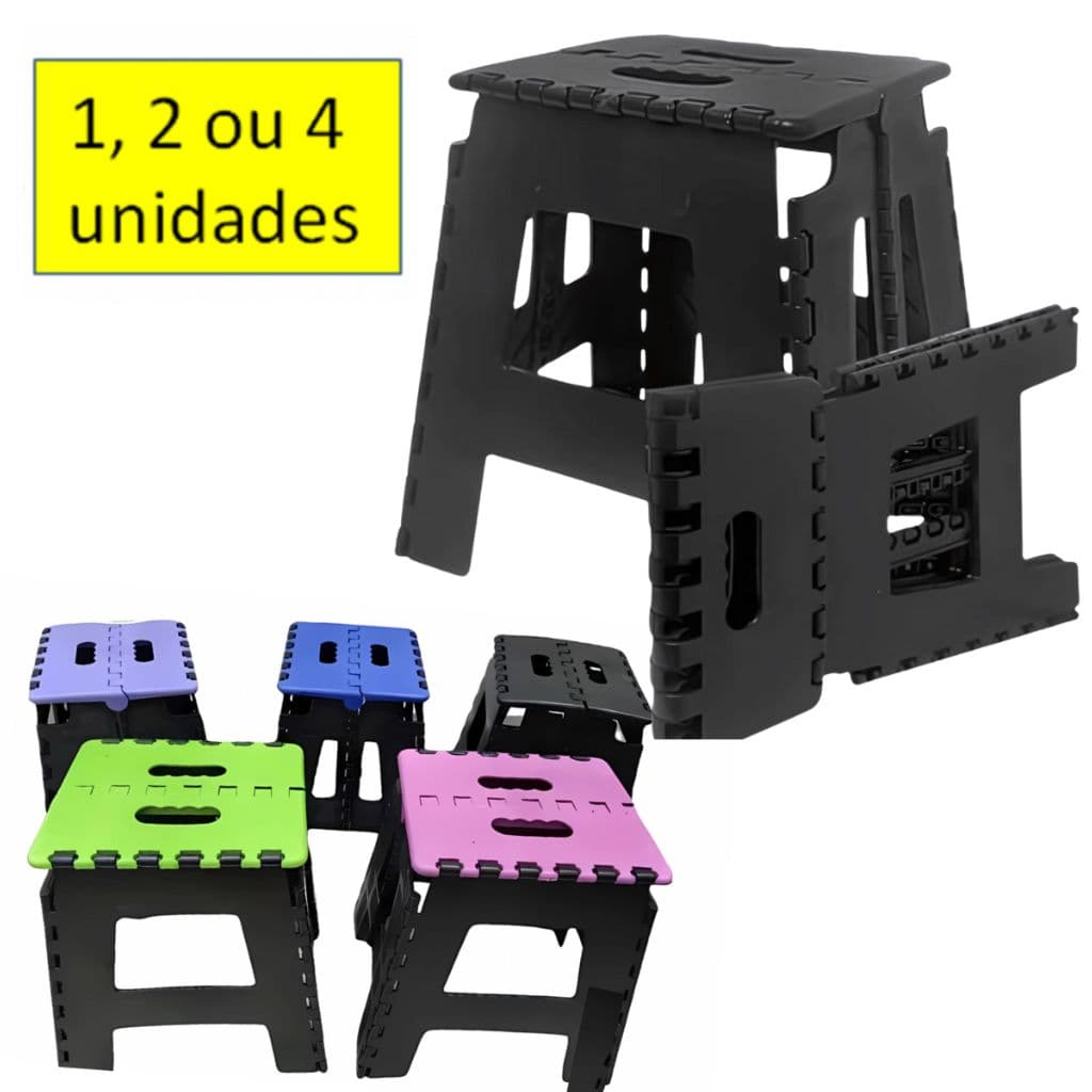Banco Banqueta De Plástico Portátil Dobrável Multiuso Reforçado Resistente Até 100kg