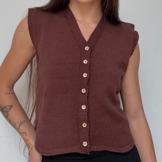 Colete Feminino Tricot Modal Com Botões Alfaiataria Decote V Elegante Roupa Feminina Tendência