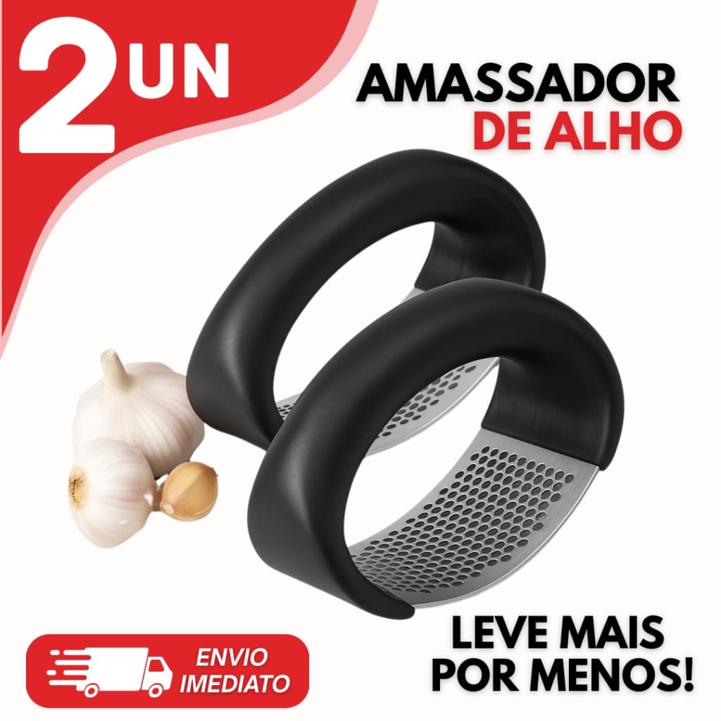 Amassador e Espremedor de Alho Manual em Inox – Prático e Resistente para Cozinha