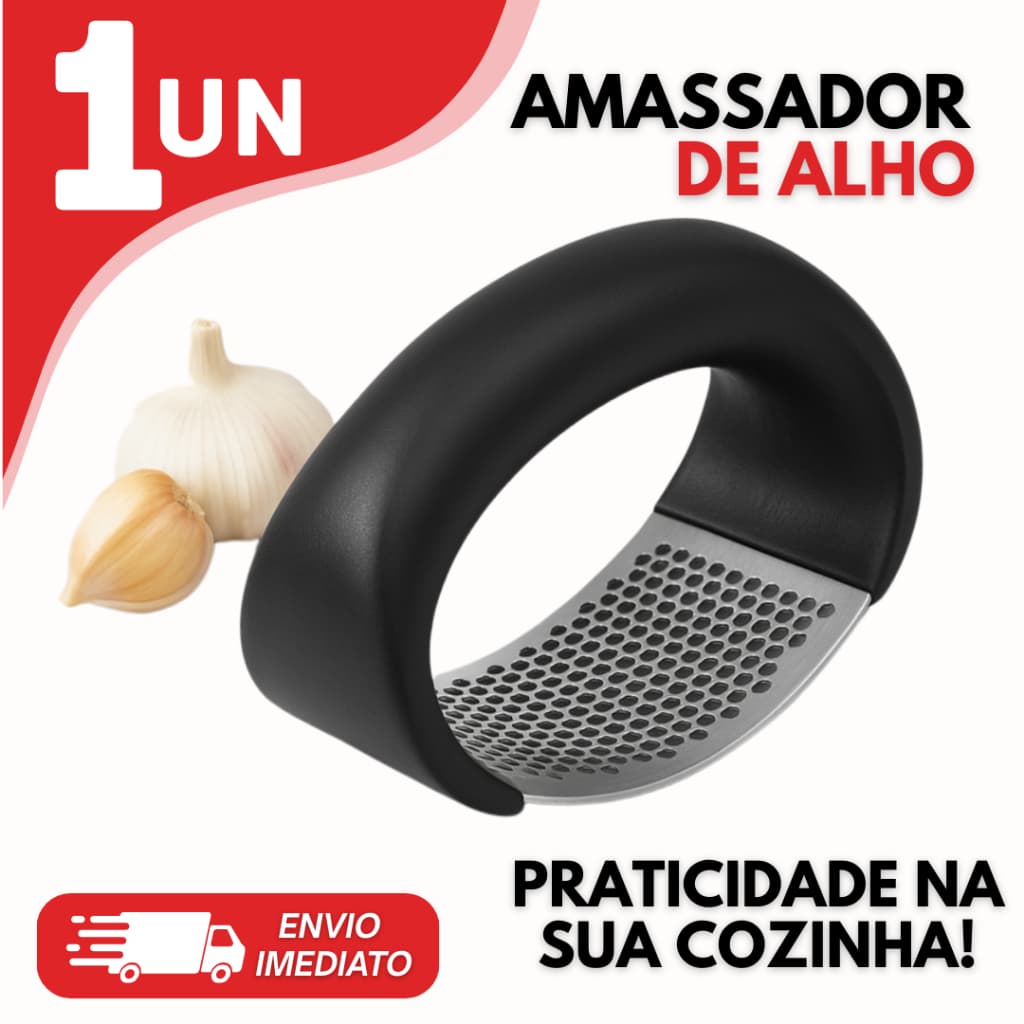 Espremedor Manual de Alho em Inox – Amassador a Pressão e Triturador Prático