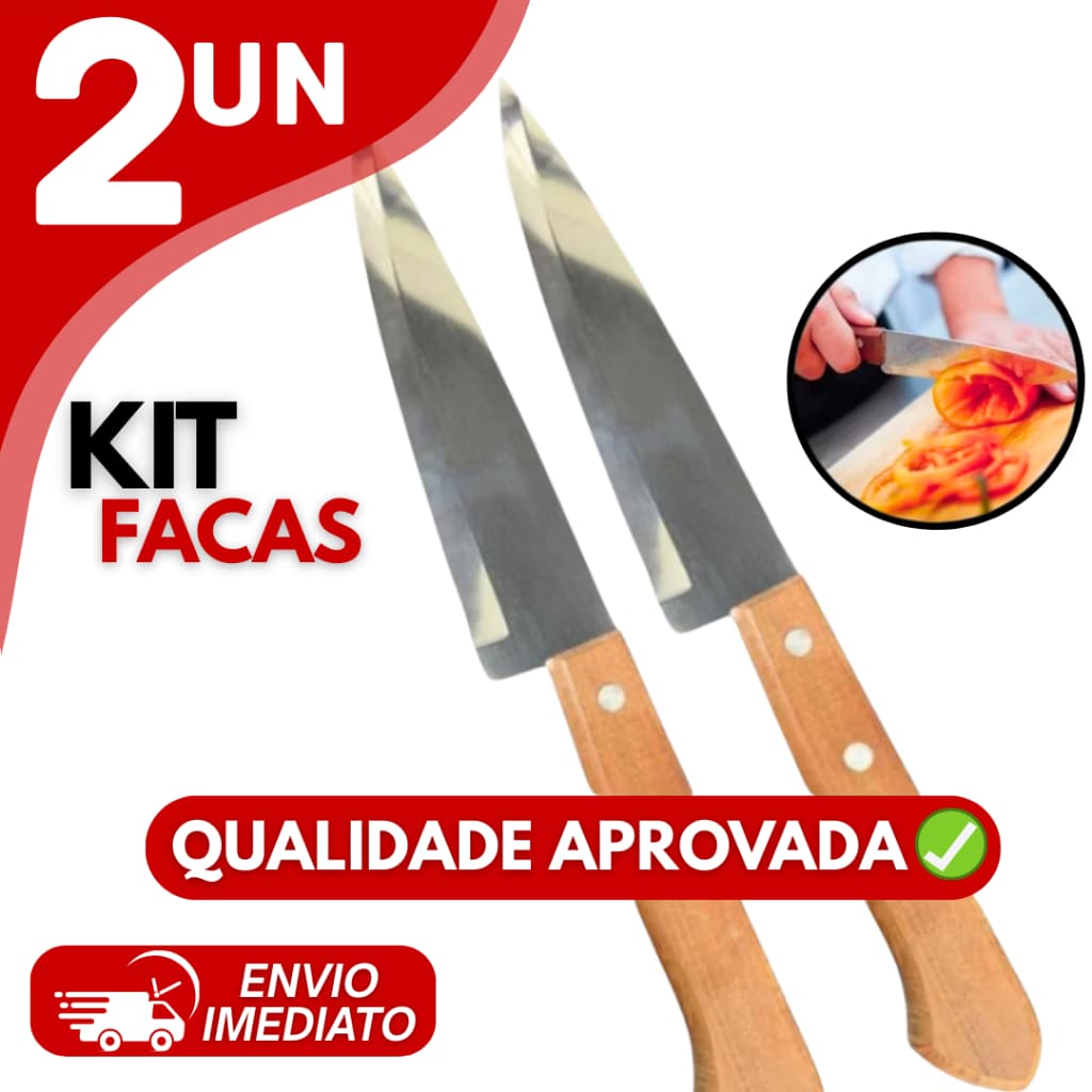 Kit Facas Profissionais de Cozinha Inox Cabo Madeira Afiadas Churrasco e Restaurante