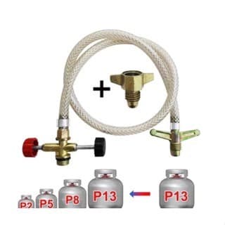 KIT MANGUEIRA TRANSFERIDOR DE GÁS + ADAPTADOR UNIVERSAL BOTIJÃO DE 13KG 8KG 5KG 2KG