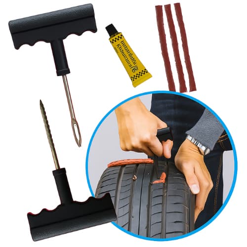 Kit Reparo de Pneu sem Camara para Carro e Moto COM MACARRAO + ESCAREADOR E COLA 8 PECAS