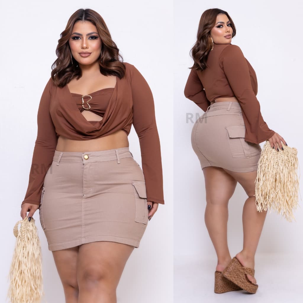 SAIA JEANS CARGO FEMININA PLUS SIZE COM LYCRA