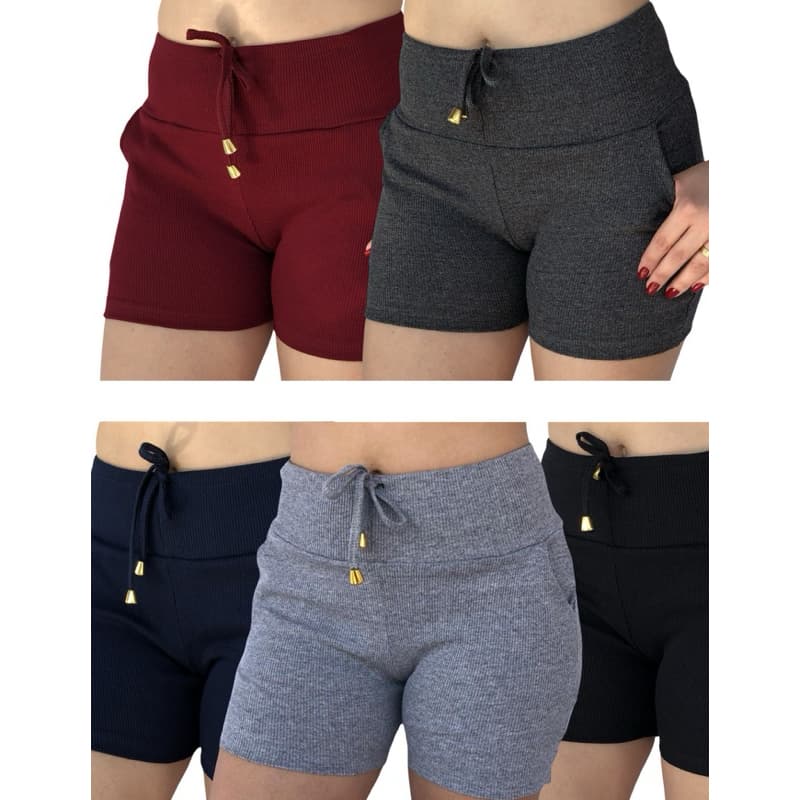 Kit 5 Short feminino cintura alta Bermuda feminina meia coxa