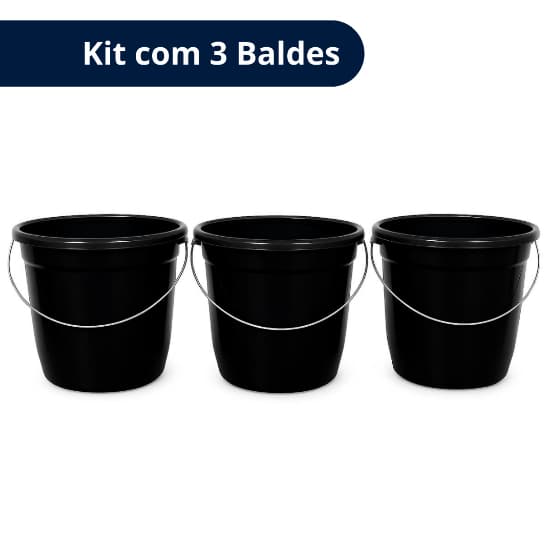 Kit 3 Baldes 8 Litros Resistente com Alça Metálica Reforçada | Multiuso para Casa, Cozinha e Jardim
